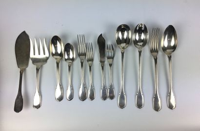 null PART OF HOUSEHOLD in silver including : - Twelve dessert place settings - Twelve...