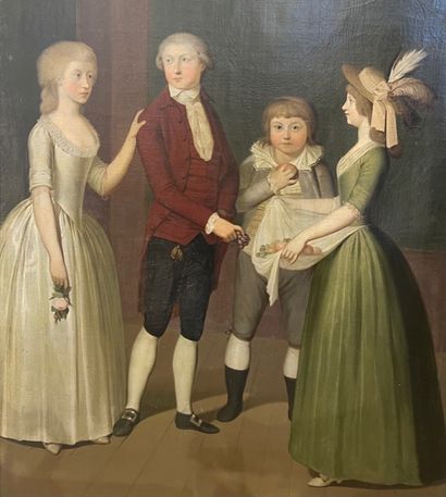 null ECOLE DU NORD du XVIIIe siècle Portrait de famille Huile sur toile 136 x 100...