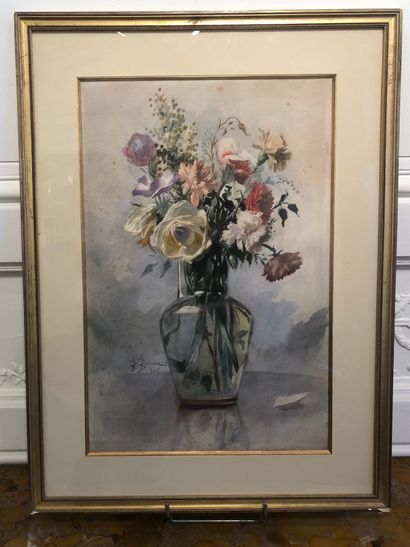 null Bernard Louis BORIONE (1865-?) Bouquet of flowers Watercolor signed 50 x 32...