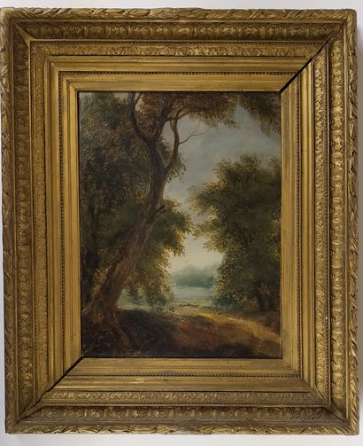 null ECOLE FRANCAISE du XIXème siècle Paysage Huile sur panneau 46 x 52 cm