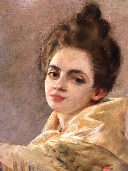 null Manuel CUSI Y FERRET (1857-1922) Femme assise à la guitare Huile sur toile Signé...