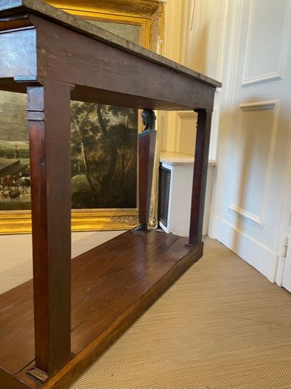 null CONSOLE in mahogany and mahogany veneer with blackened wood caryatid uprights,...