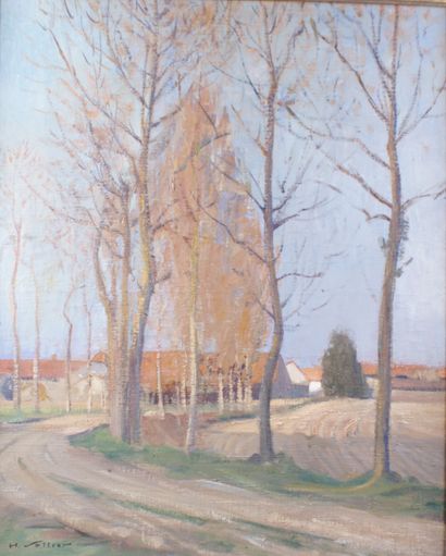 null HENRI SOLLIER (1886-1966) L'allée d'arbres Huile sur toile Signé en bas à droite...