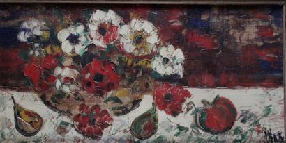 null HENRY D’ANTY (1910-1998) Nature morte aux fleurs et fruits Huile sur toile Signé...