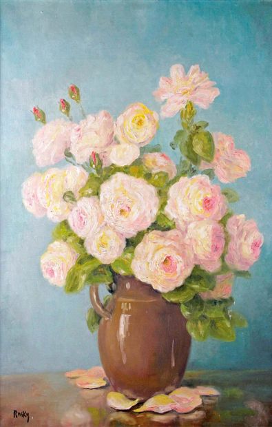 null MARIE-MADELEINE DE RASKY (1897-1982) Vase of roses Oil on canvas Signed lower...