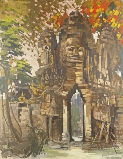 null JEAN-PAUL ANDERBOUHR (1909-2006) Angkor Huile sur toile Signé en bas à droite...