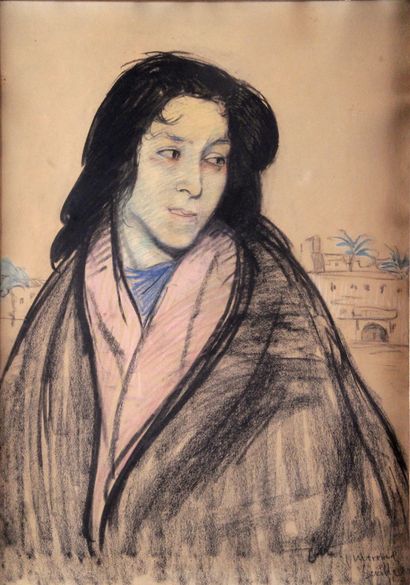 null ÉDOUARD MOREROD (1879-1919) Portrait de femme Pastel Signé en bas à gauche et...