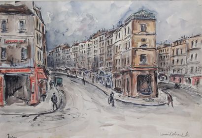 null ROBERT LAVOINE (1916-1999) Rue à Paris Aquarelle Signé en bas à droite 43 x...
