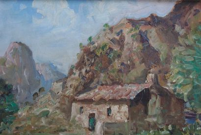 null MERIO AMEGLIO (1897-1970) Vue de Corse, vieille maison à Ferletto, 1946 Huile...