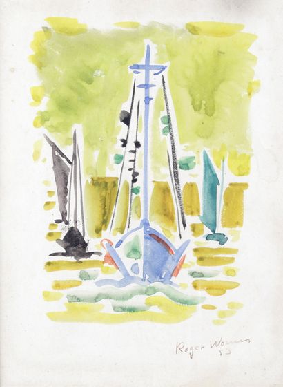 null ROGER WORMS (1907-1980) The Boats, 1953 Watercolour Signed and dated lower right...
