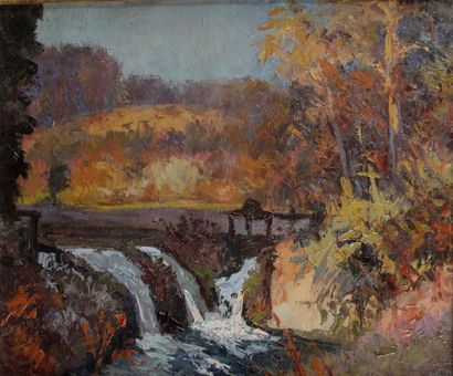 null ALBERT MALET (1905-1986) La rivière Huile sur toile Signé en bas à droite 38...