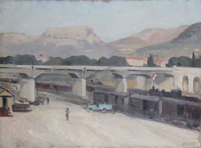 null LOUIS BERNARD (1885-1962) Le Viaduc Huile sur toile Signé en bas à droite 60...