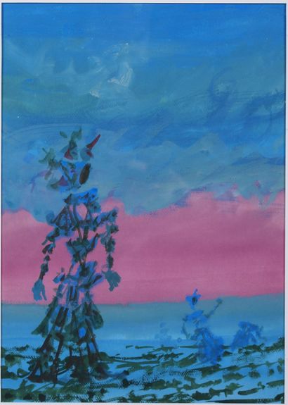 null LUCIEN COUTAUD (1904-1977) Character in the sunset Gouache 31 x 22 cm