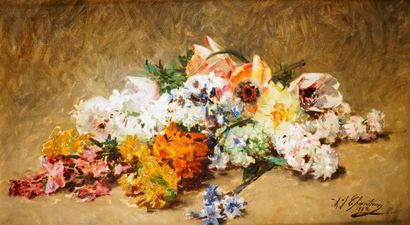 null ALEXANDRE JACQUES CHANTRON (1842-1918) Jeté de fleurs, 1882 Huile sur toile...