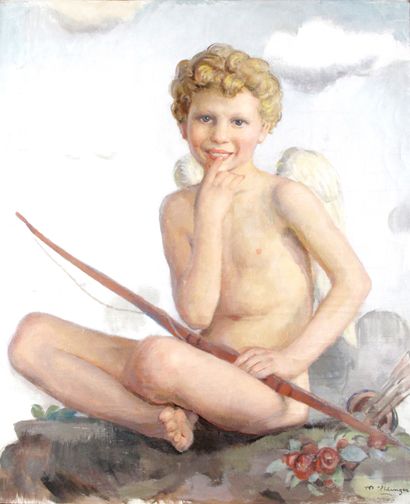 null MAURICE EHLINGER (1896-1981) Christian seated, depicting Cupid, 1941 Oil on...