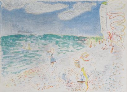null CONSTANTIN TERECHKOVITCH (1902-1978) Enfants jouant sur la plage Lithographie...