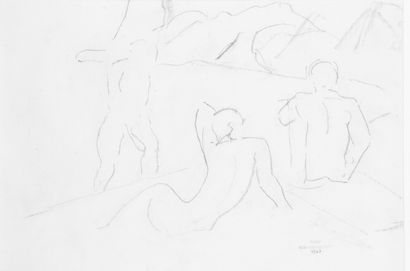 null WILLY EISENSCHITZ (1889-1974) Nudes at the beach Charcoal Stamp of workshop...