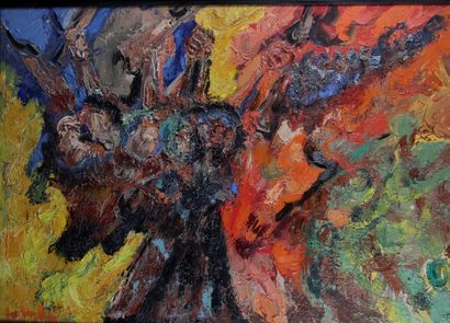 null ROBERT PERLIN (1925-2015) Evolution, 1963 Huile sur toile Signé en bas à gauche...