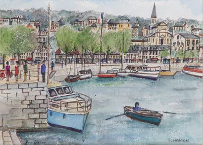 null ROLAND HAMON (1909-1987) Le port de Honfleur Watercolour Signed lower right...