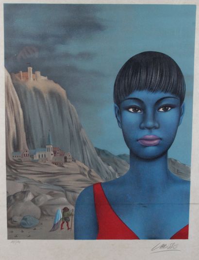 null FÉLIX LABISSE (1905-1982) La fuite en Egypte (femme en robe rouge) Lithographie...