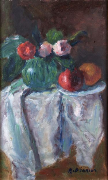 null KVIDOR BEDIKIAN (1908-1981) Flower Vase Oil on canvas Signed lower right 55...