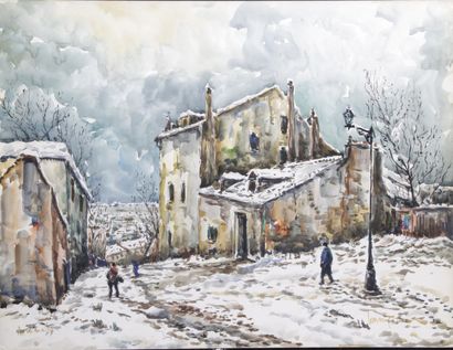 null ROBERT LAVOINE (1916-1999) Montmarte, Mimi Pinson's house under the snow Watercolour...