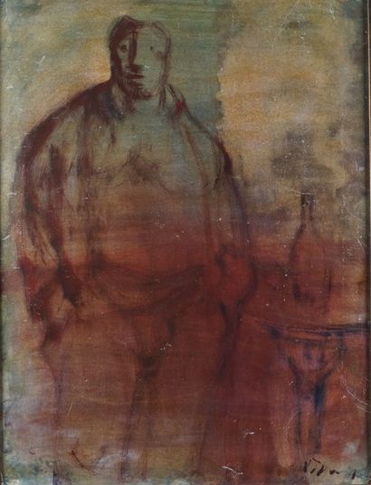 null SYLVAIN VIGNY (1902-1970) Autoportrait Huile sur panneau marouflé sur papier...