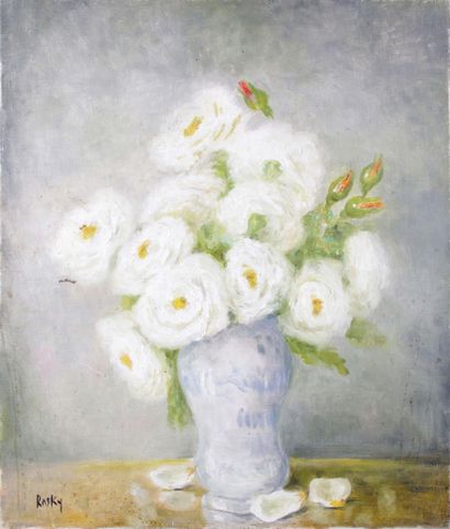 null MARIE-MADELEINE DE RASKY (1897-1982) Vase of roses, 1982 Oil on canvas Signed...