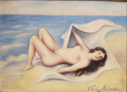 null VITALDO MILEVSKI, RUSSIAN SCHOOL OF THE 20th CENTURY Lying nude Oil on canvas...