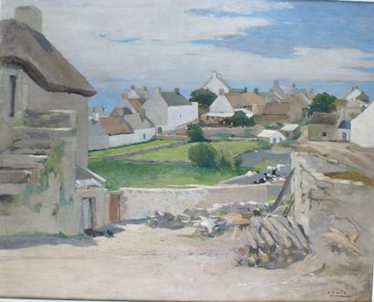 null RAYMOND WINTZ (1884-1956) Le port breton Huile sur toile Signé en bas à droite...