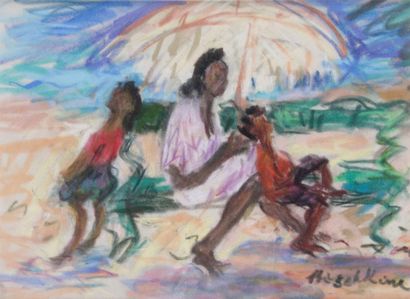null OLGA MISCHKINE (1910-1985) The Pastel Beach Signed lower right 21 x 29 cm