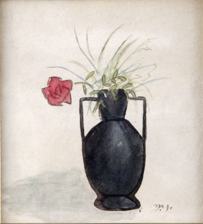 null ELISÉE MACLET (1881-1962) Rose dans un vase Aquarelle sur papier Signé des initiales...