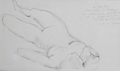 null ANDRÉ DUNOYER DE SEGONZAC (1884-1974) Elongated nude Drawing in Indian ink Dedicated...