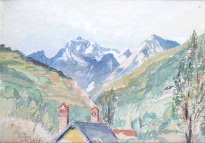 null ROLAND COUDON (1897-1954) View from Brides les bains Watercolour Signed lower...