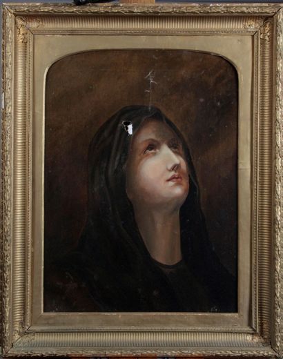 null ÉCOLE FRANÇAISE DU XIX SIÈCLE. « Portrait de la Sainte Vierge » Huile sur toile....