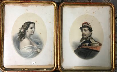 null Paire de GRAVURES représentant Napoléon III et Eugénie

Cadre en bois et stuc...