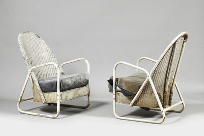 null ENGLISH MODERNIST WORK by W. LUSTY for LLYOD LOOM Pair of armchairs in metal...