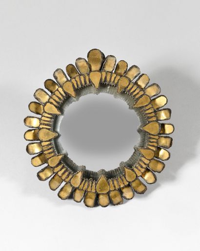 null LINE VAUTRIN (1913-1997) Gerbera Witch mirror in talosel with yellow iridescent...