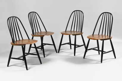 null ILMARI TAPIOVAARA (1914-1999) HAGA FORS Editeur Suite de quatre chaises en bois...