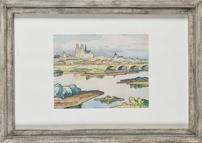 null GASTON BALANDE (1880-1971) La Loire à Orléans Gouache Signé en bas, à gauche...