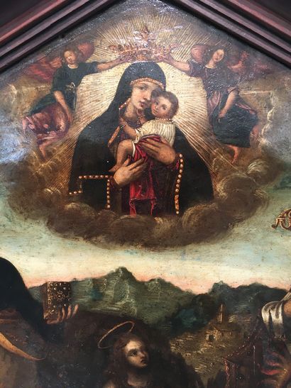  ECOLE DE L'ITALIE DU NORD du XVIIeme siècle Vierge à l'Enfant avec saint Pierre,...