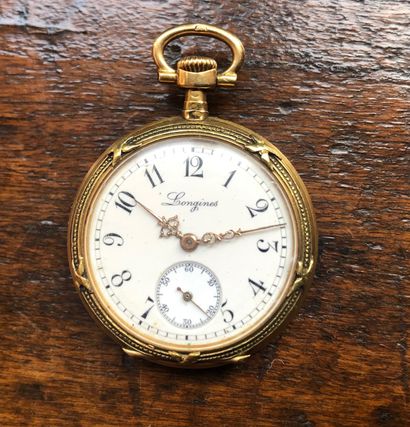null EMO Gold gusset watch. Gross weight: 55.5 g Diam: 45 mm Joined: LONGINES Gold...