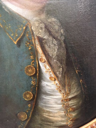 null FRENCH SCHOOL circa 1780 Portrait of a man wearing a blue jacket Oval canvas...