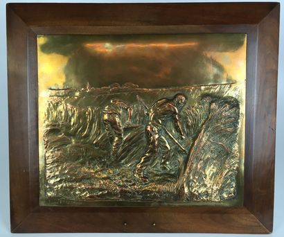 null Paul RICHER (1849-1933) Les Moissonneurs Bronze plate embossed and signed Marque...