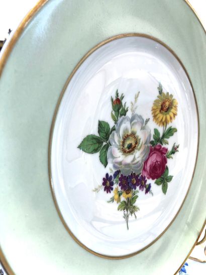 null LIMOGES Porcelain dinner service part with polychrome decoration of flowers...