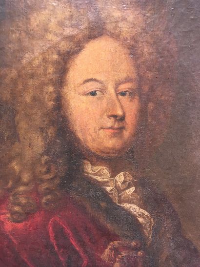 null ECOLE FRANCAISE du XVIIIe siècle Portrait d'homme au manteau rouge Huile sur...