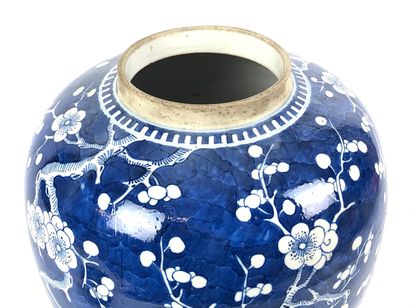  CHINA Porcelain ginger pot of ovoid shape with blue background decorated with white...