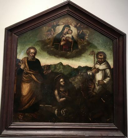null ECOLE DE L'ITALIE DU NORD du XVIIeme siècle Vierge à l'Enfant avec saint Pierre,...