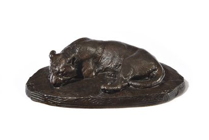 Antoine-Louis BARYE (1795-1875) Jaguar dormant...