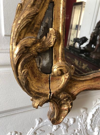 null Moulded and carved gilded wood MIRROR of foliage and shells 18th century 85...